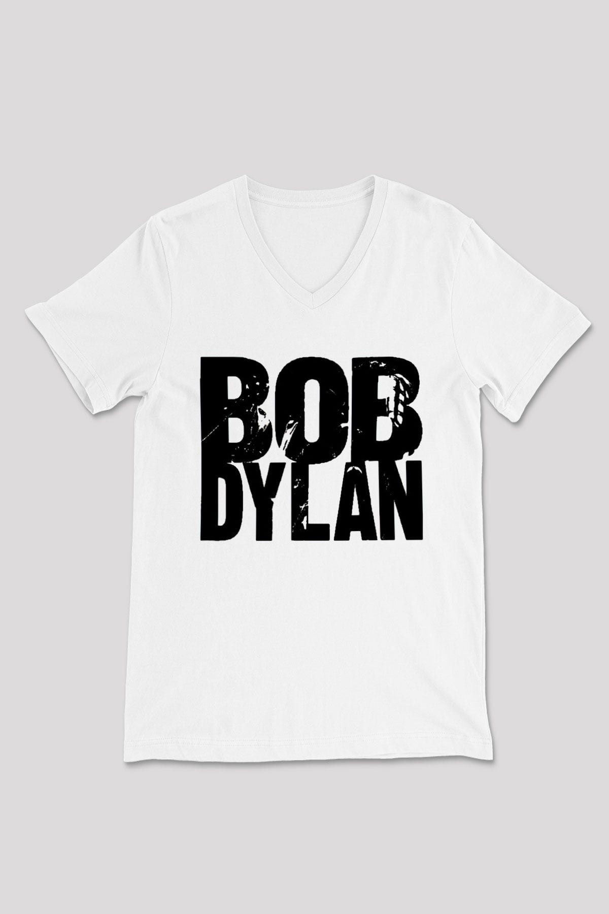 Bob Dylan Beyaz Unisex V Yaka Tişört T-Shirt