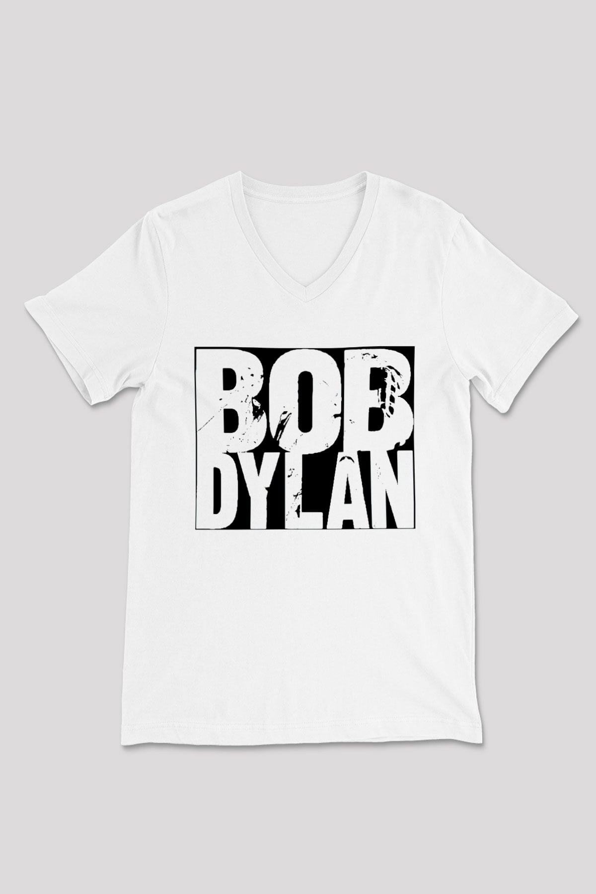Bob Dylan Beyaz Unisex V Yaka Tişört T-Shirt