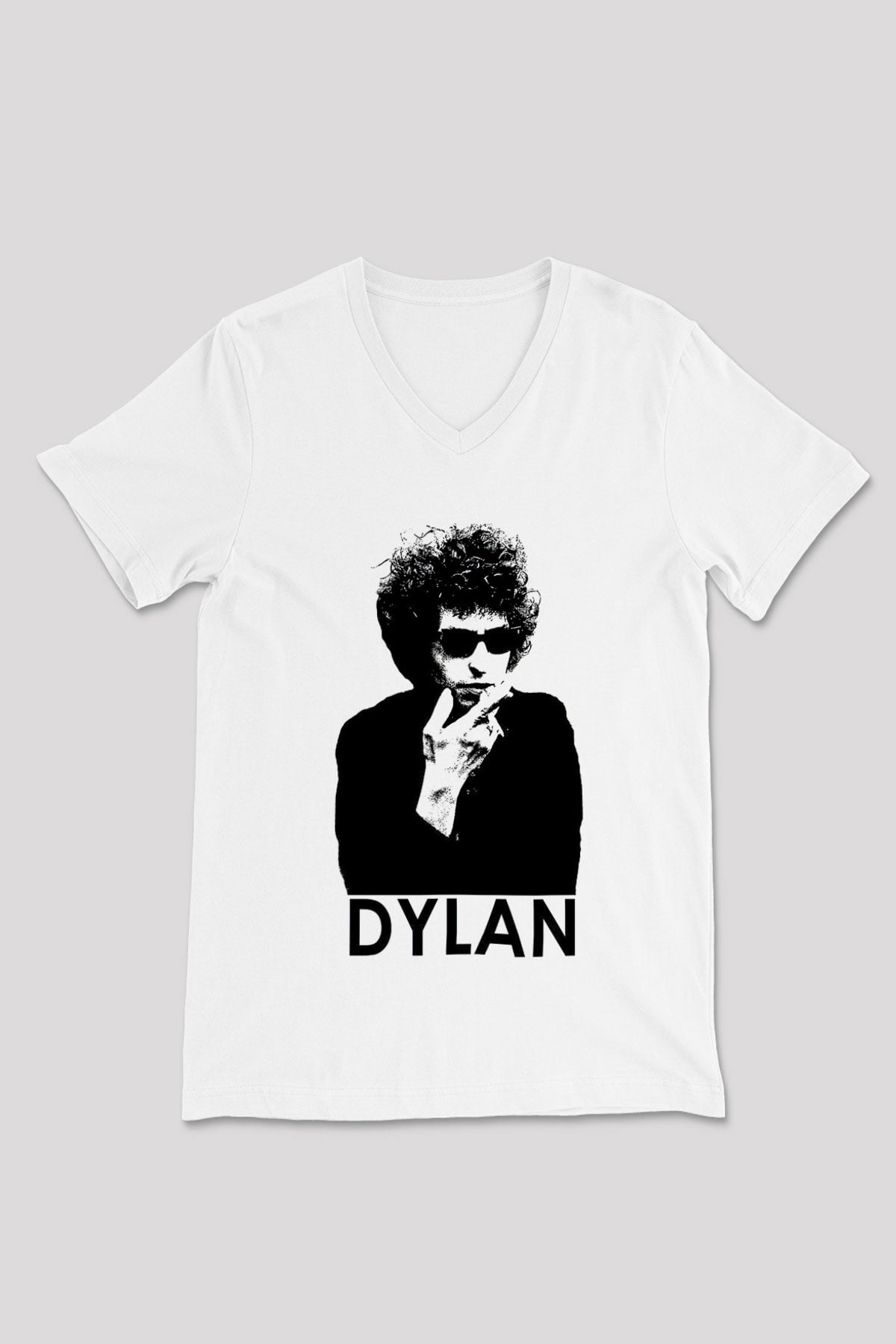 Bob Dylan Beyaz Unisex V Yaka Tişört T-Shirt