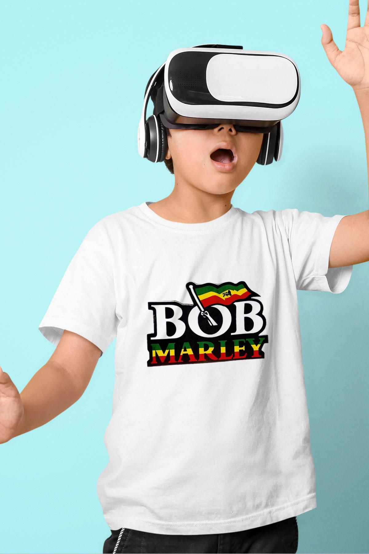 Bob Marley Baskılı Beyaz Unisex Çocuk Tişört