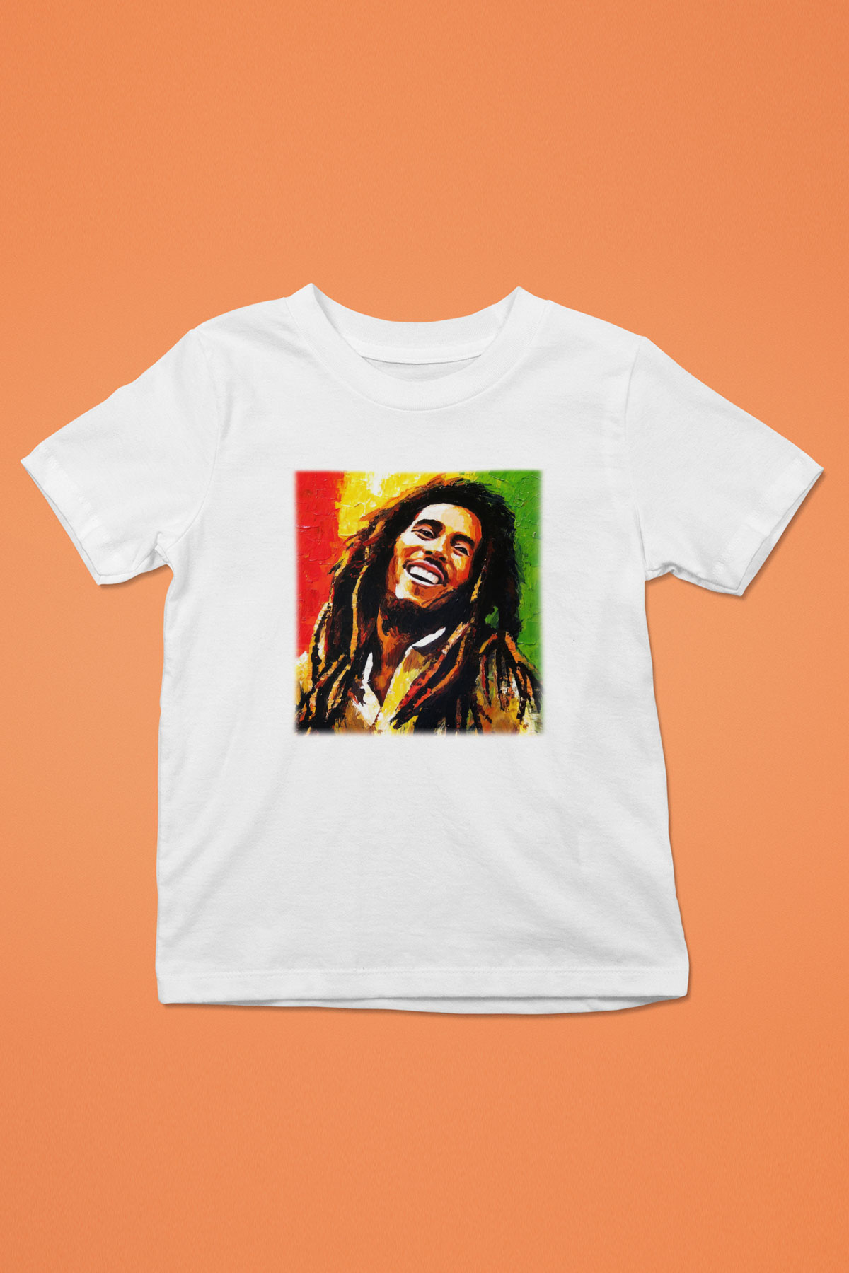 Bob Marley Baskılı Beyaz Unisex Çocuk Tişört