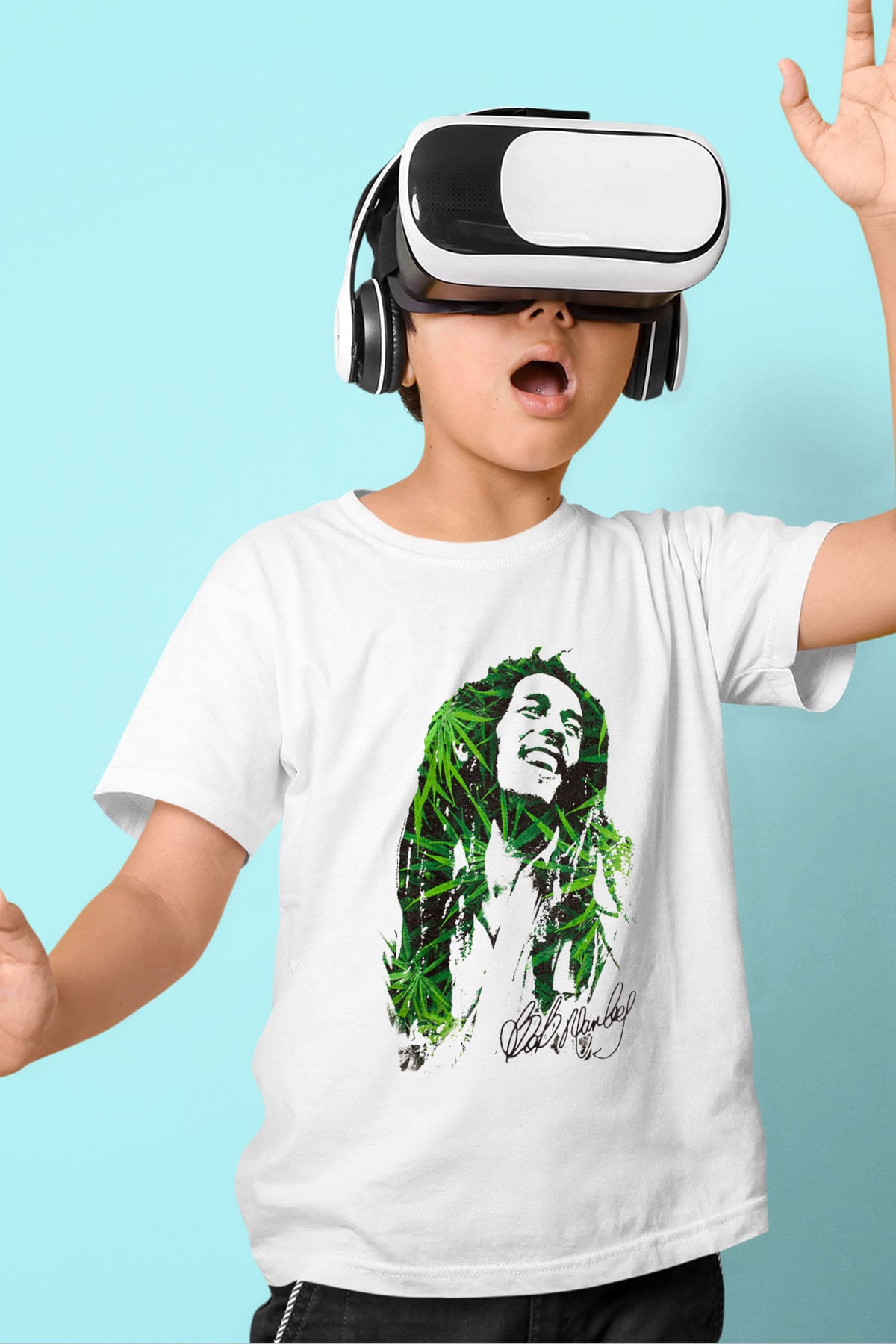 Bob Marley Baskılı Beyaz Unisex Çocuk Tişört