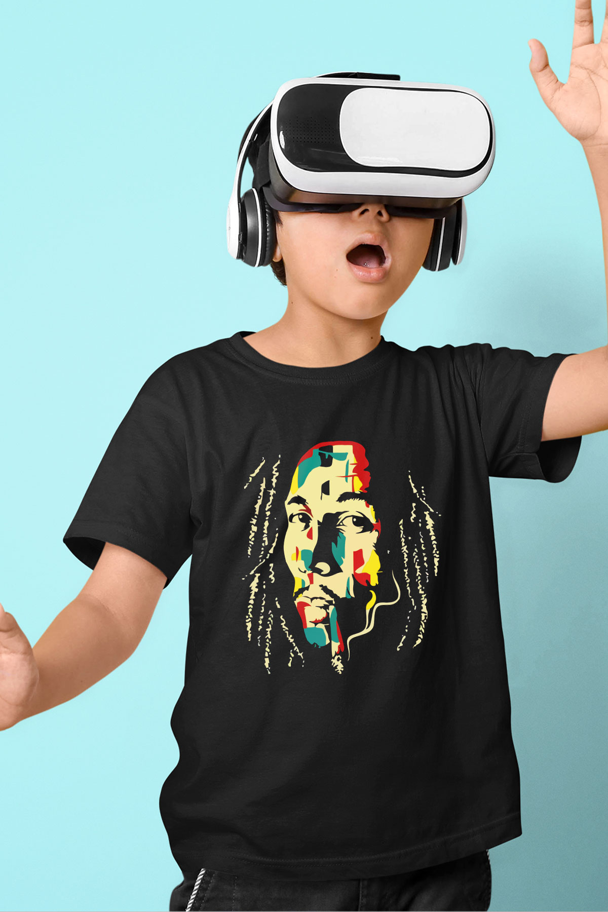 Bob Marley Baskılı Siyah Unisex Çocuk Tişört