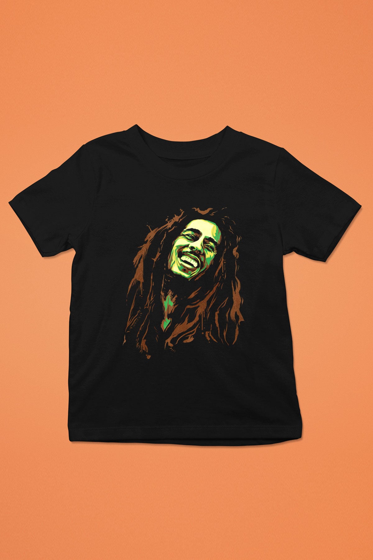 Bob Marley Baskılı Siyah Unisex Çocuk Tişört