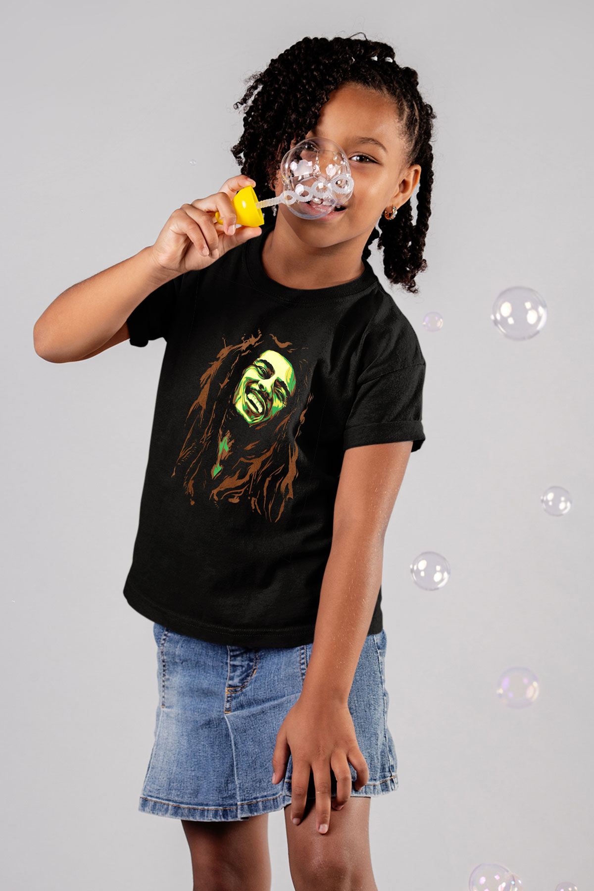 Bob Marley Baskılı Siyah Unisex Çocuk Tişört