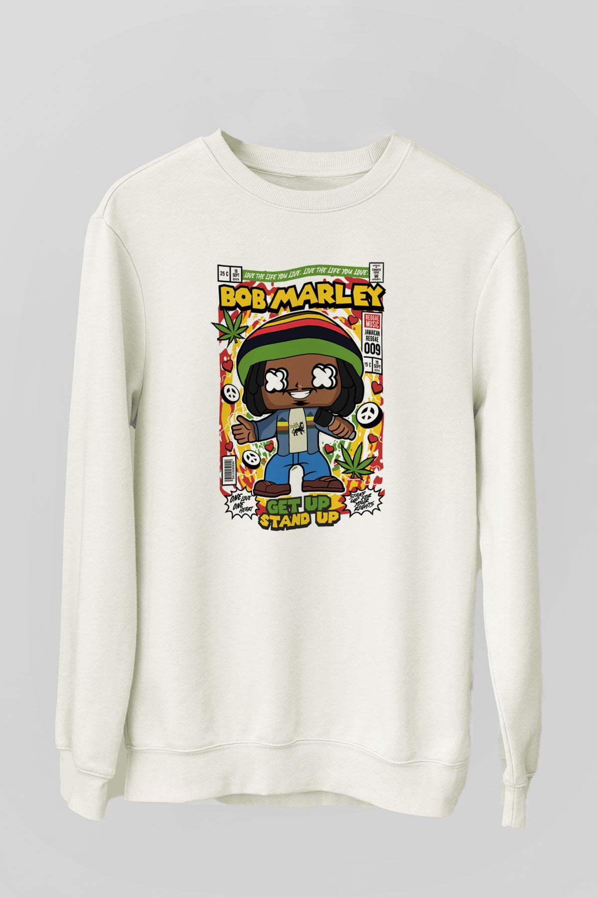 Bob Marley Baskılı Unisex Beyaz Sweatshirt