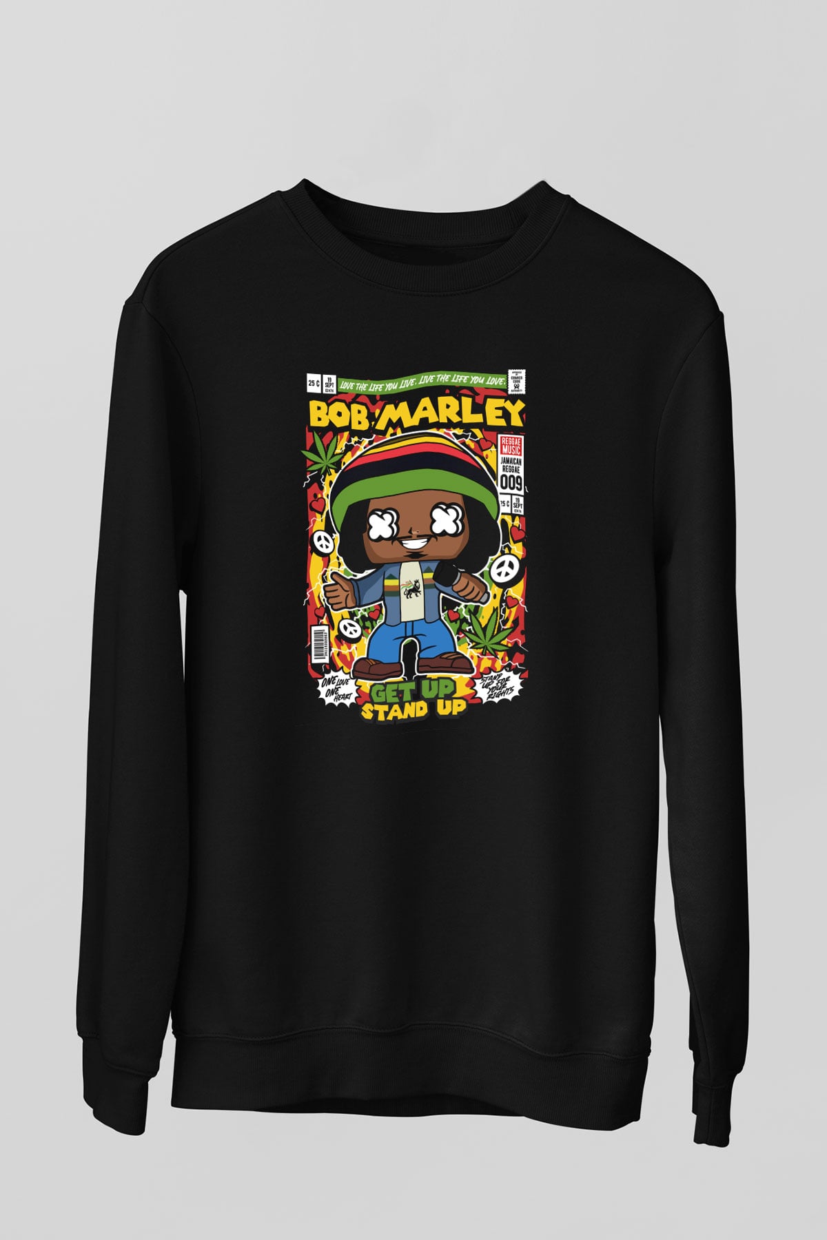 Bob Marley Baskılı Unisex Siyah Sweatshirt