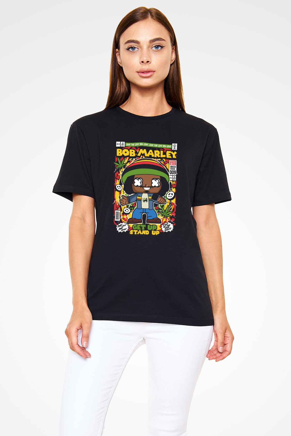 Bob Marley Baskılı Unisex Siyah Tişört