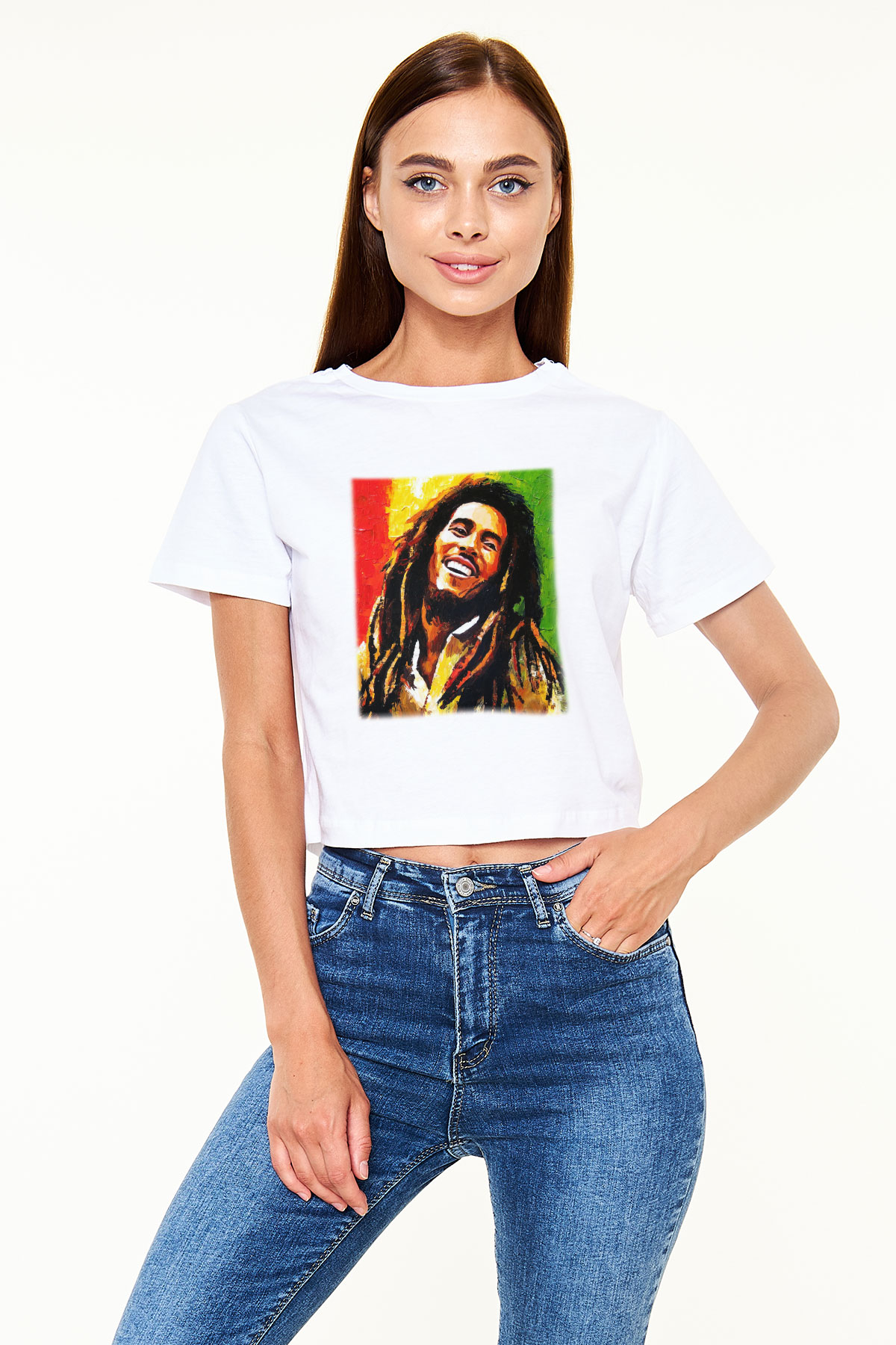 Bob Marley Beyaz Croptop Tişört
