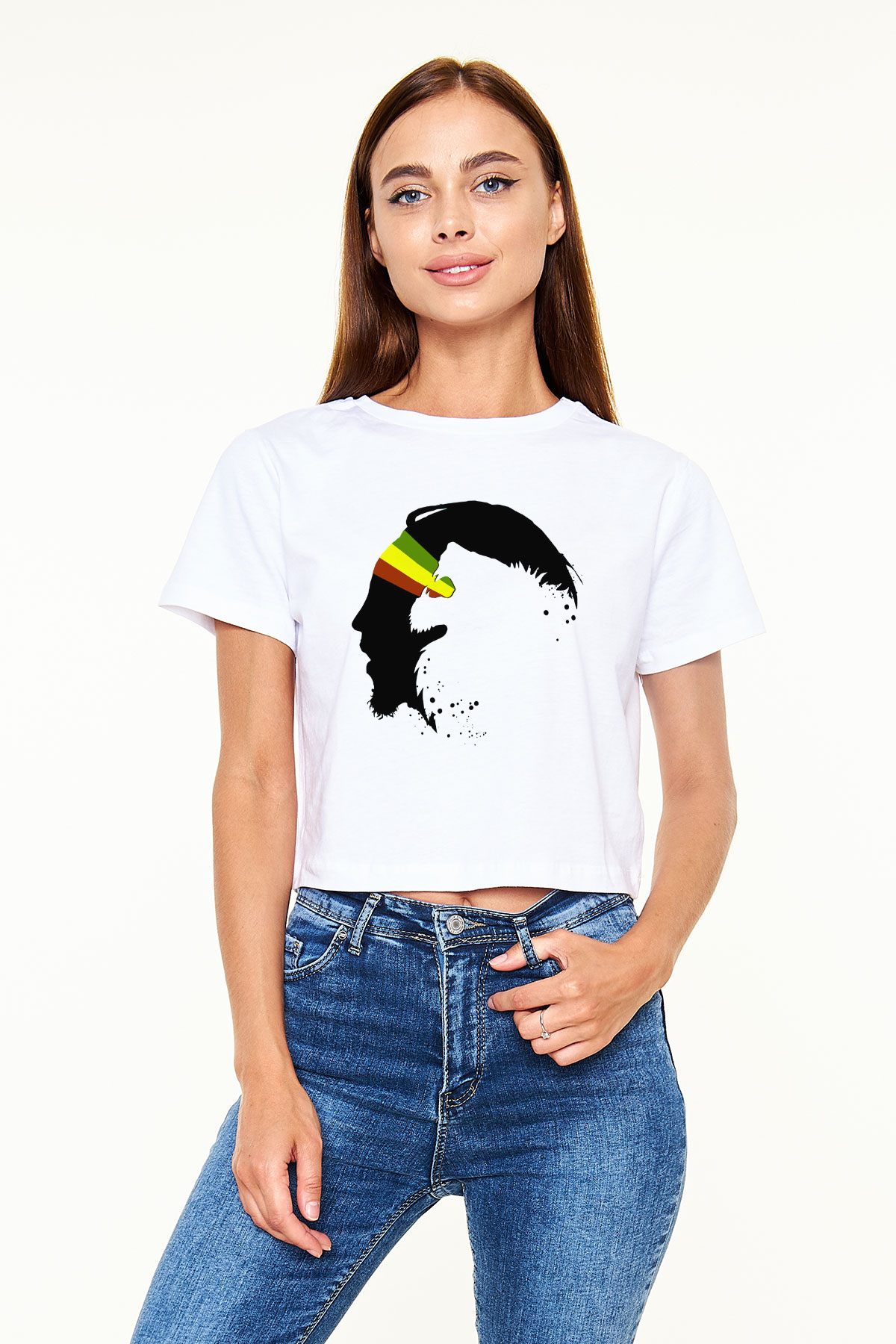 Bob Marley Beyaz Croptop Tişört