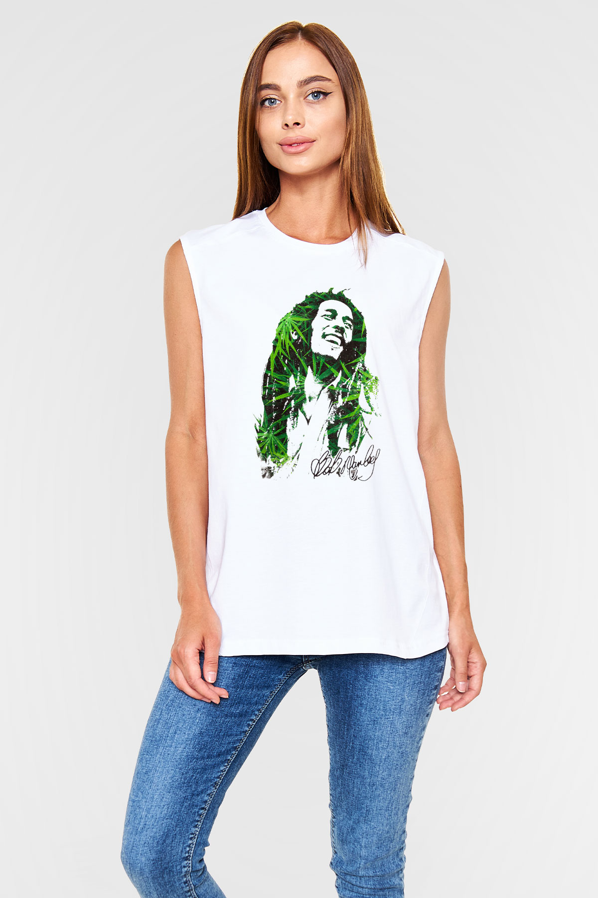 Bob Marley Beyaz Unisex Kolsuz Tişört