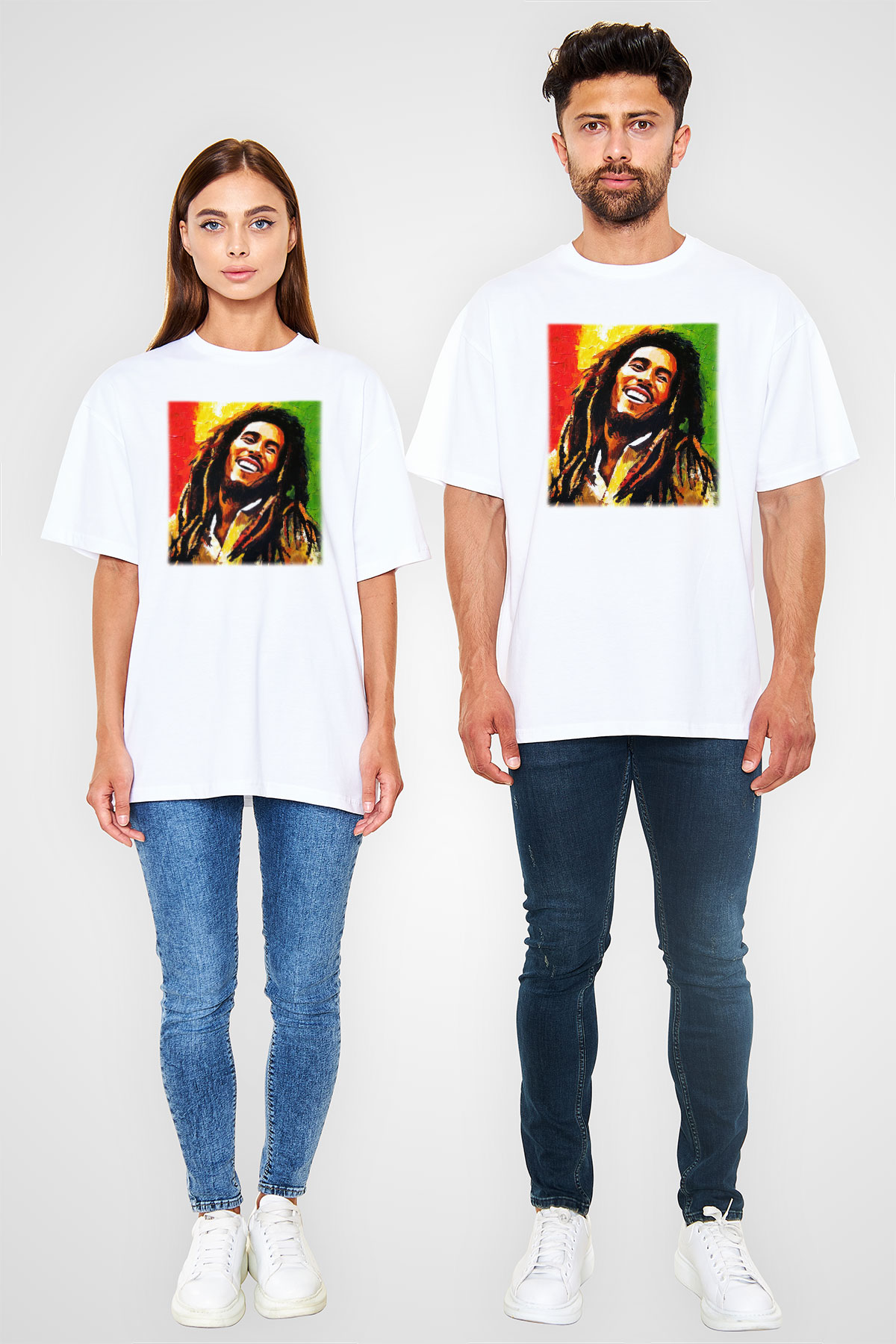Bob Marley Beyaz Unisex Oversize Tişört T-Shirt