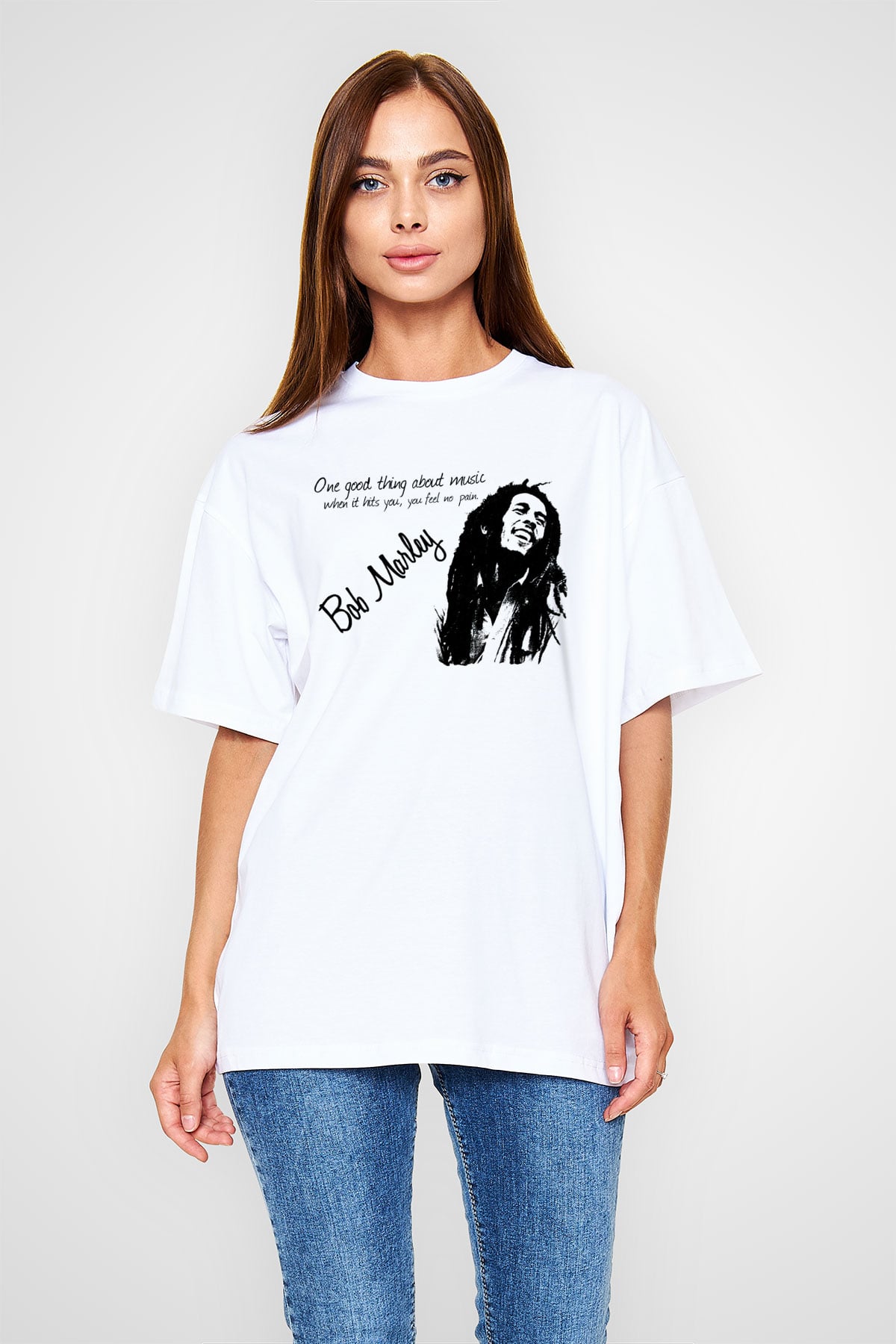 Bob Marley Beyaz Unisex Oversize Tişört T-Shirt