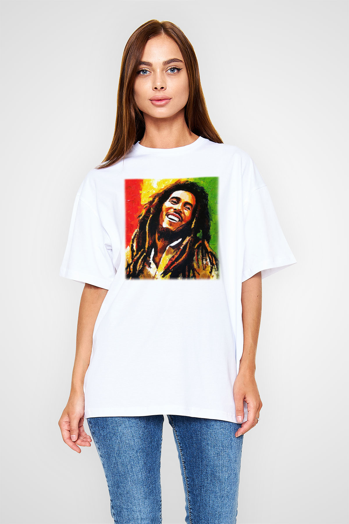Bob Marley Beyaz Unisex Oversize Tişört T-Shirt
