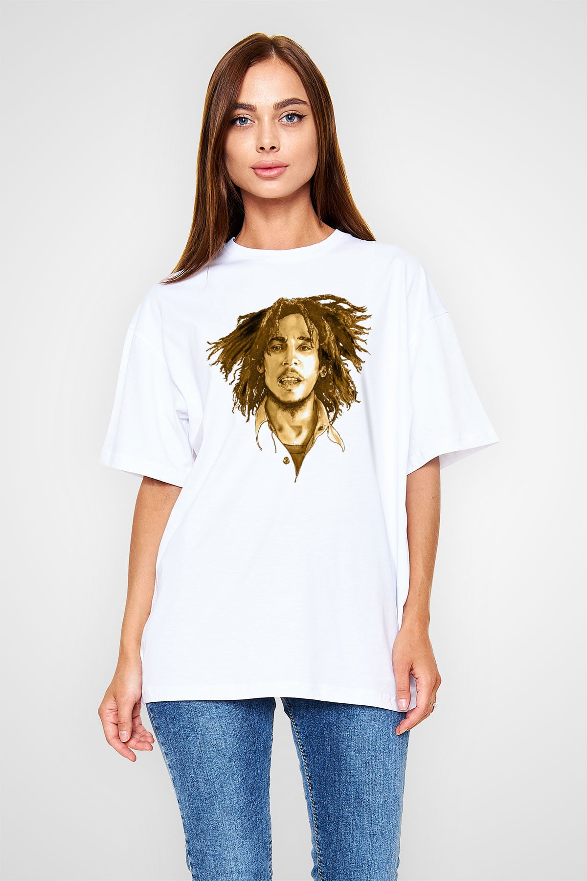 Bob Marley Beyaz Unisex Tişört T-Shirt - TişörtFabrikası