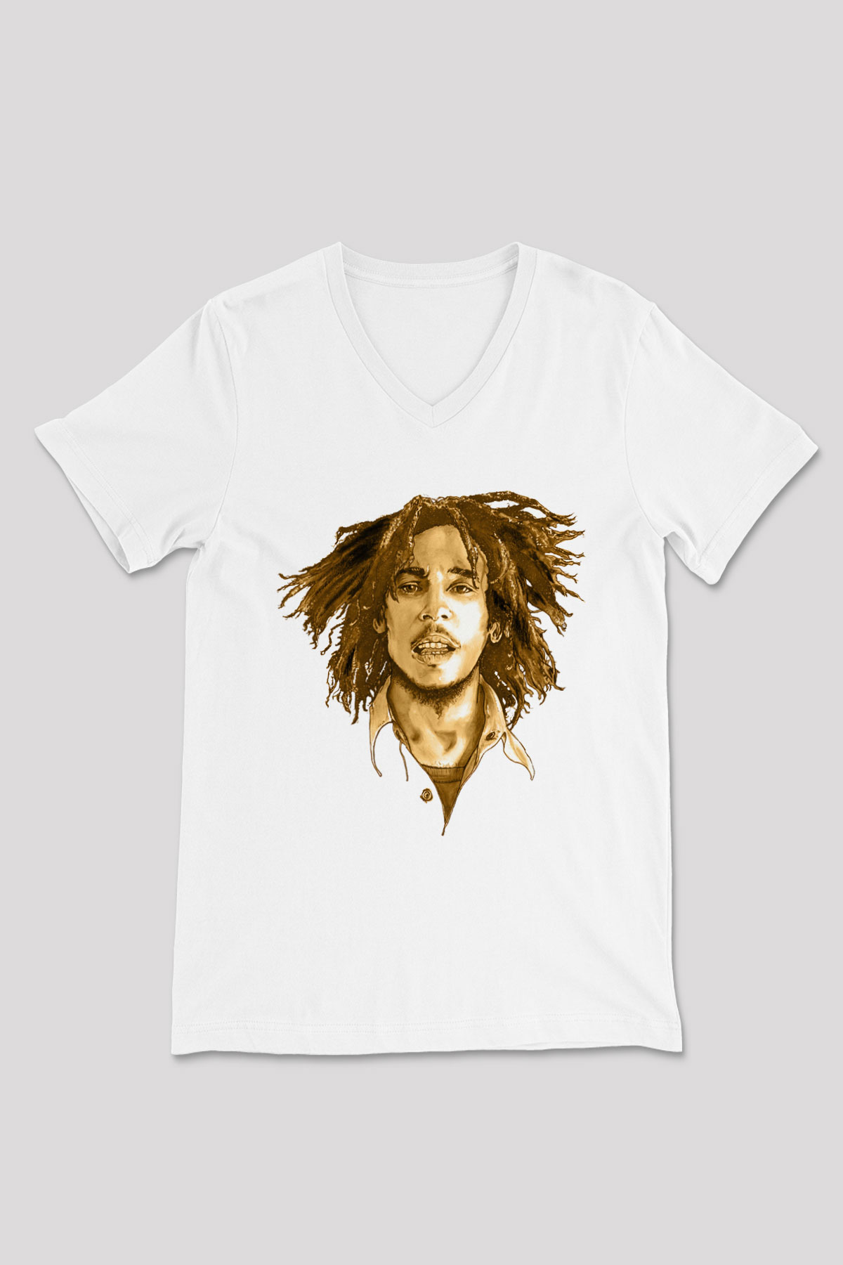 Bob Marley Beyaz Unisex V Yaka Tişört