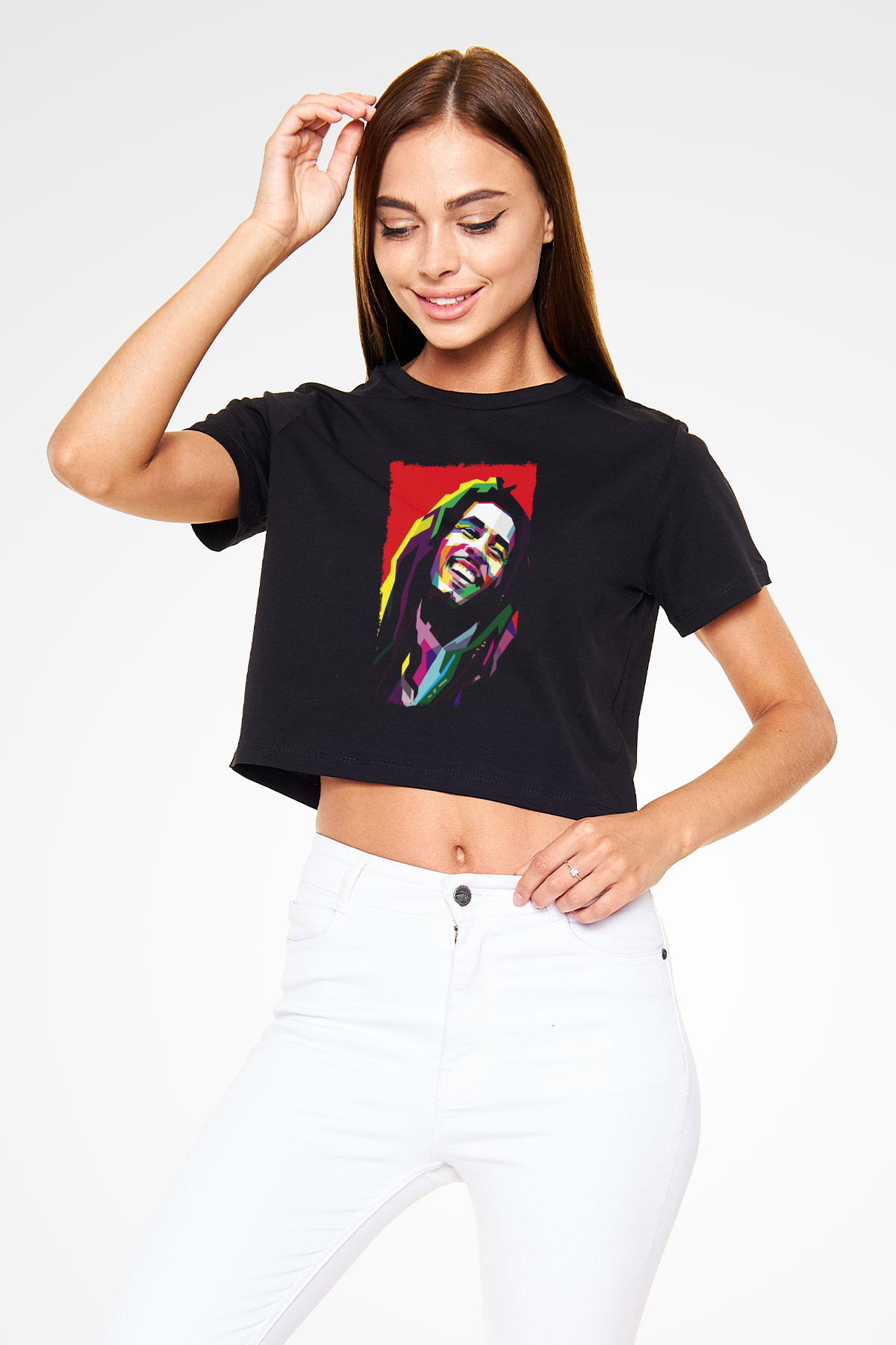 Bob Marley Siyah  Crop Top Tişört
