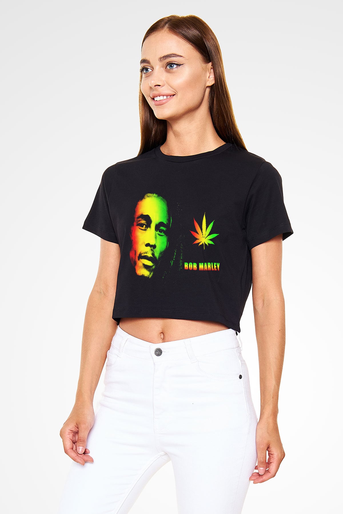 Bob Marley Siyah Crop Top Tişört