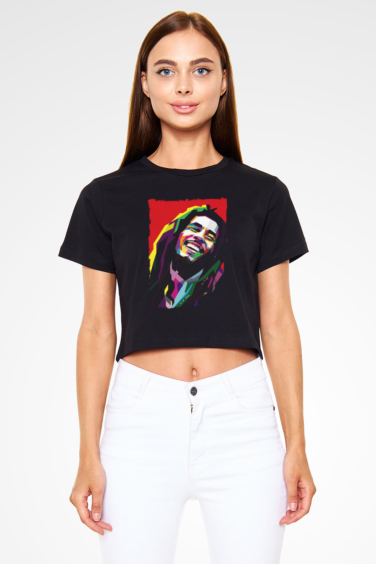 Bob Marley Siyah  Crop Top Tişört