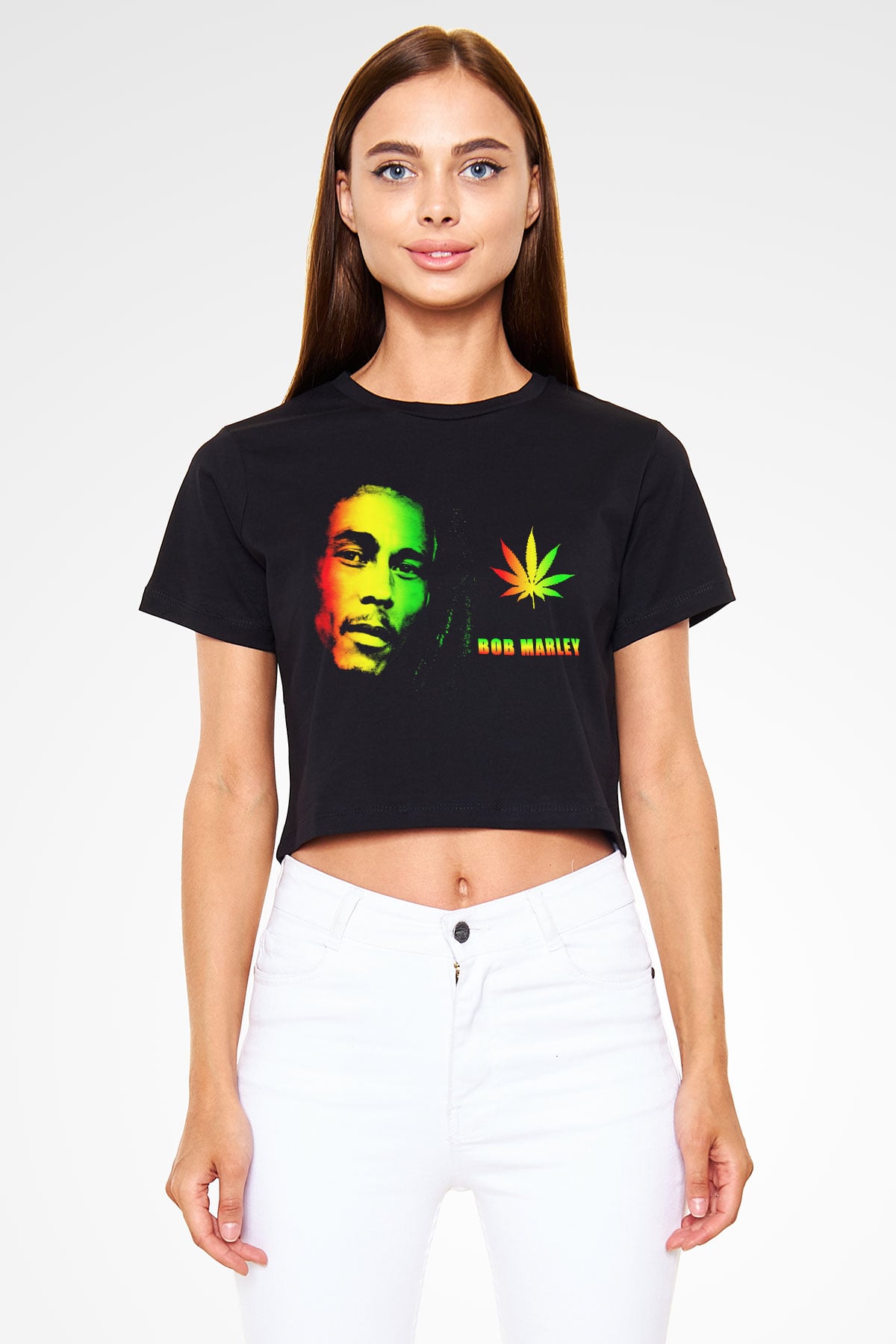 Bob Marley Siyah Crop Top Tişört