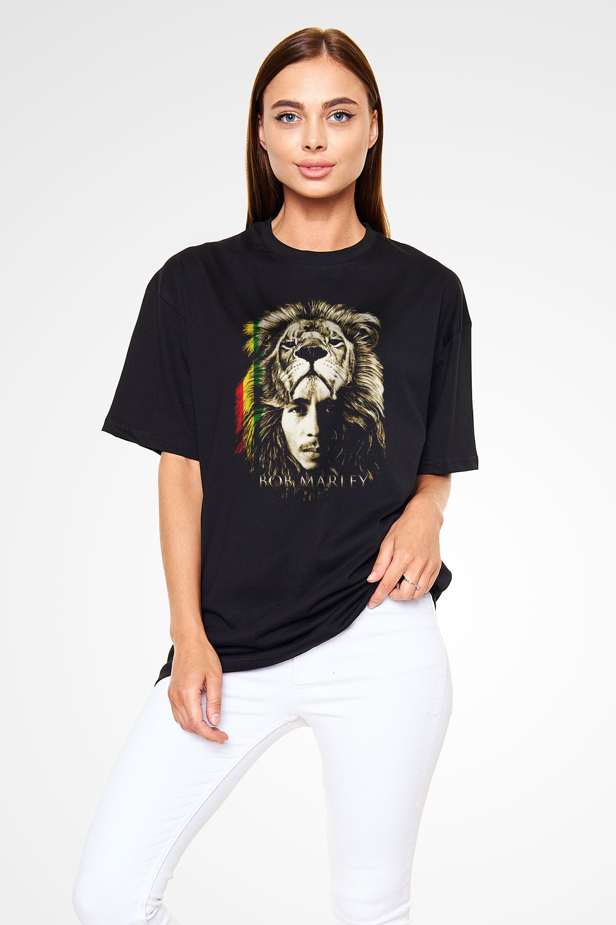Bob Marley Siyah Unisex Oversize Tişört T-Shirt