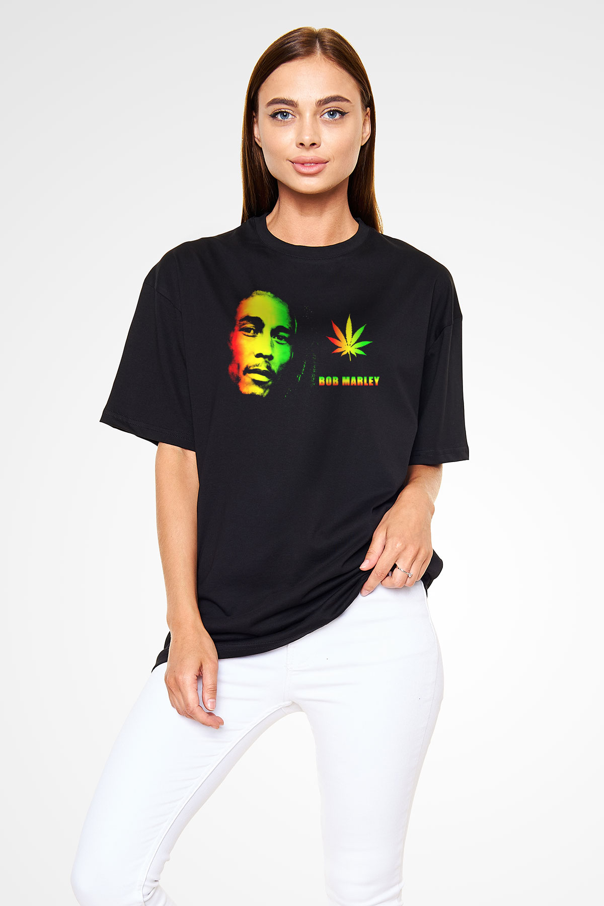 Bob Marley Siyah Unisex Oversize Tişört T-Shirt
