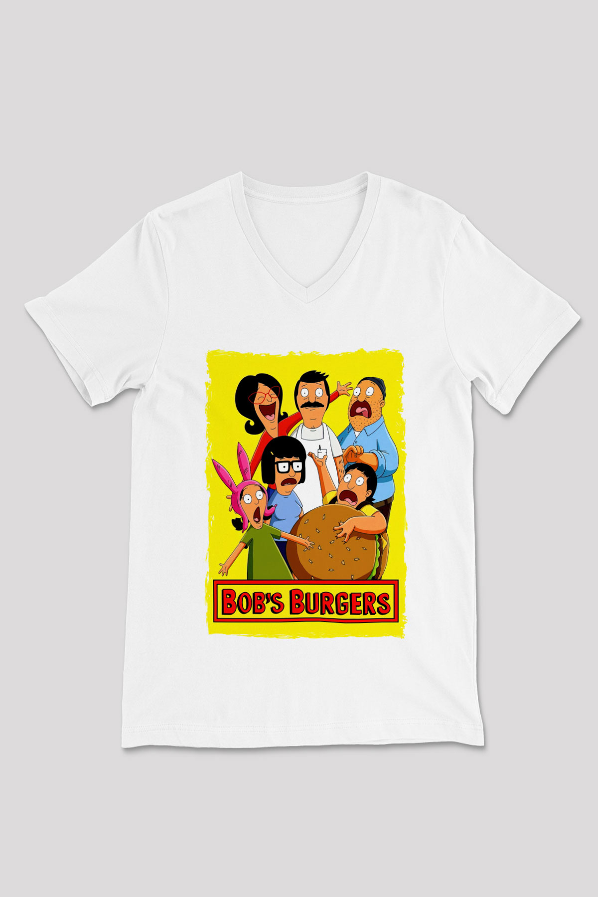 Bob's Burgers Beyaz Unisex V Yaka Tişört