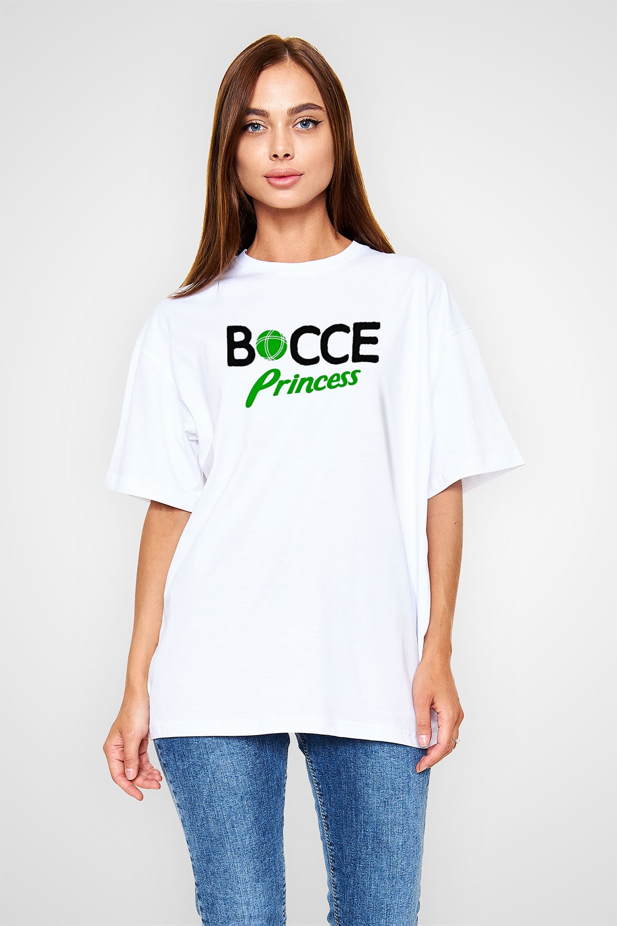 Bocce Baskılı Unisex Beyaz Oversize Tişört - Tshirt
