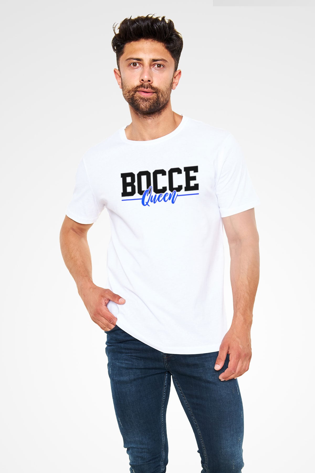 Bocce Baskılı Unisex Beyaz Tişört - Tshirt