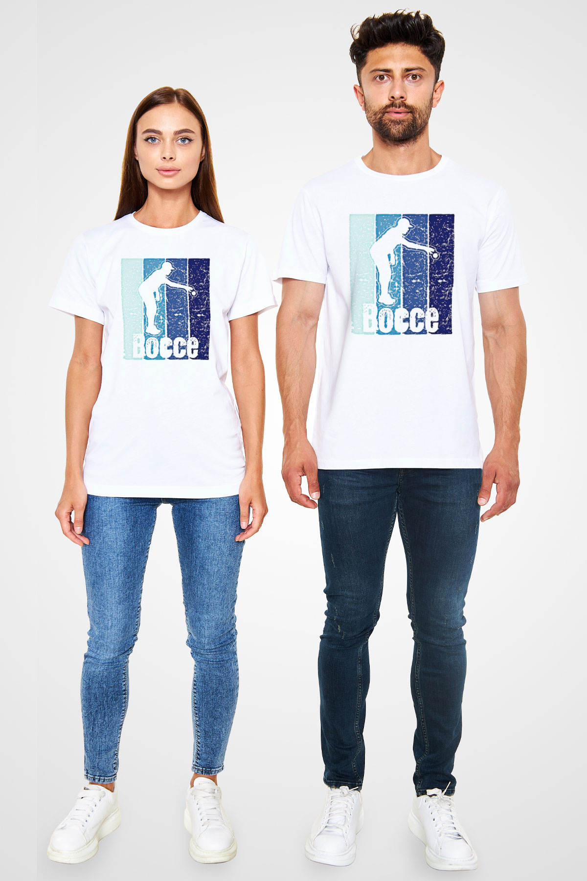 Bocce Baskılı Unisex Beyaz Tişört - Tshirt