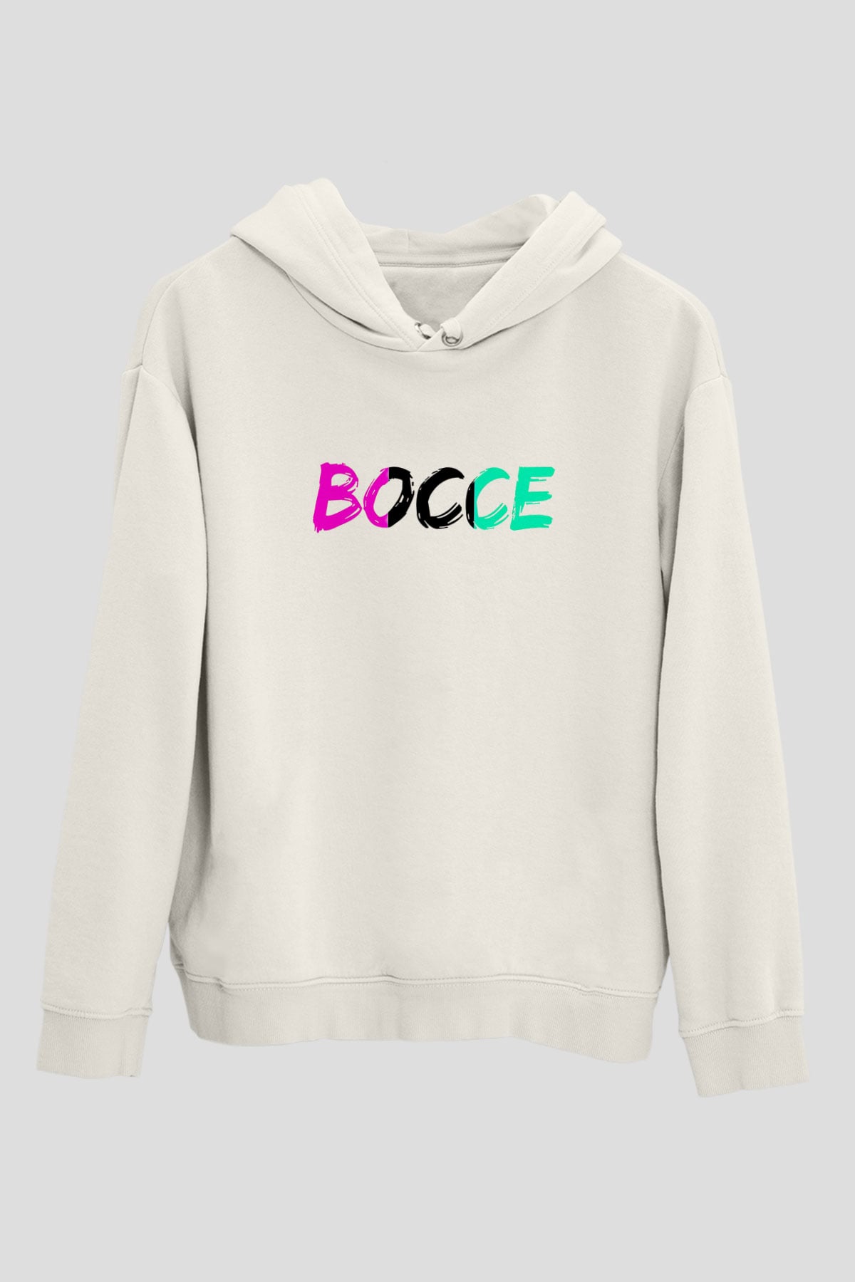 Bocce Baskılı Unisex Ekru Hoodie