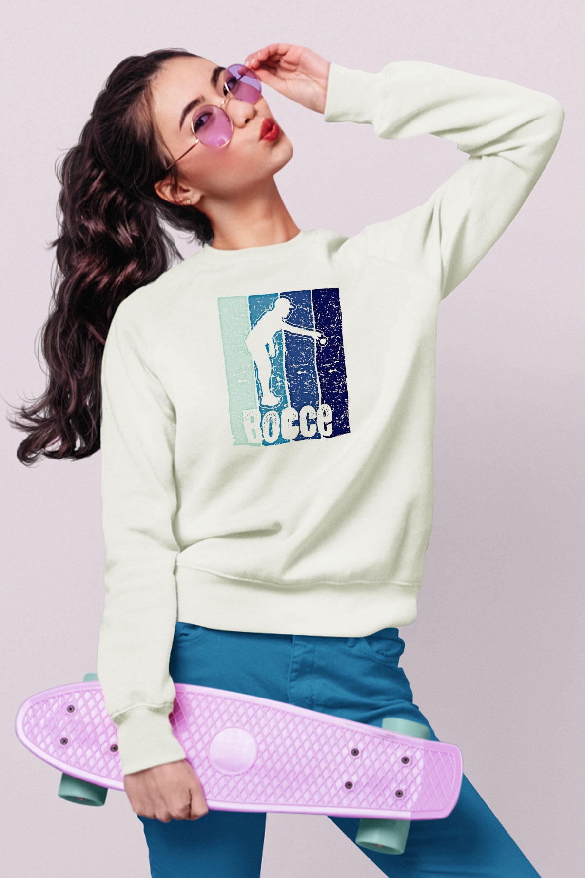 Bocce Baskılı Unisex Ekru Sweatshirt