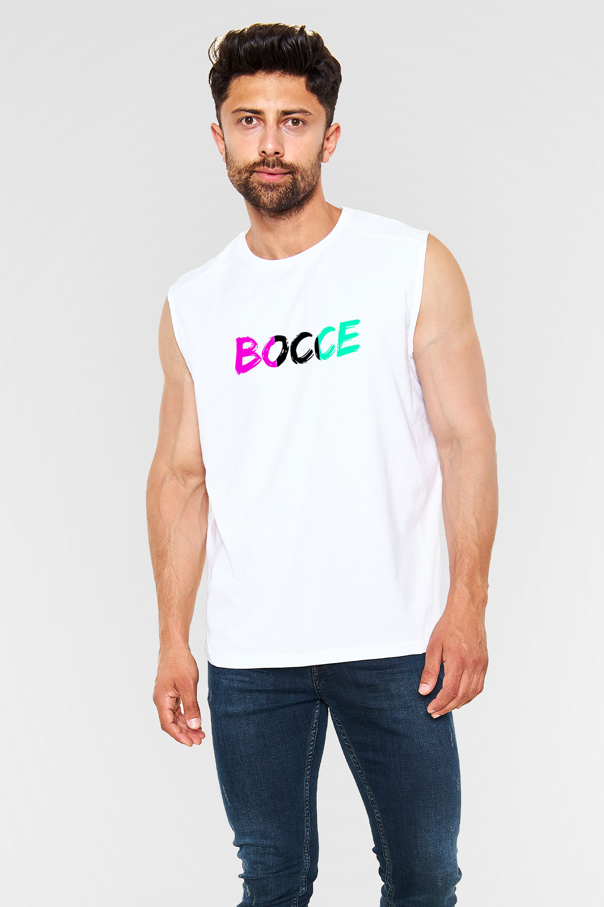 Bocce Baskılı Unisex Kolsuz Beyaz Tişört