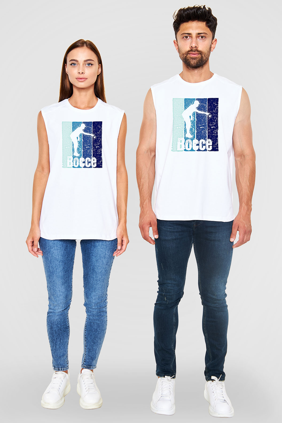 Bocce Baskılı Unisex Kolsuz Beyaz Tişört