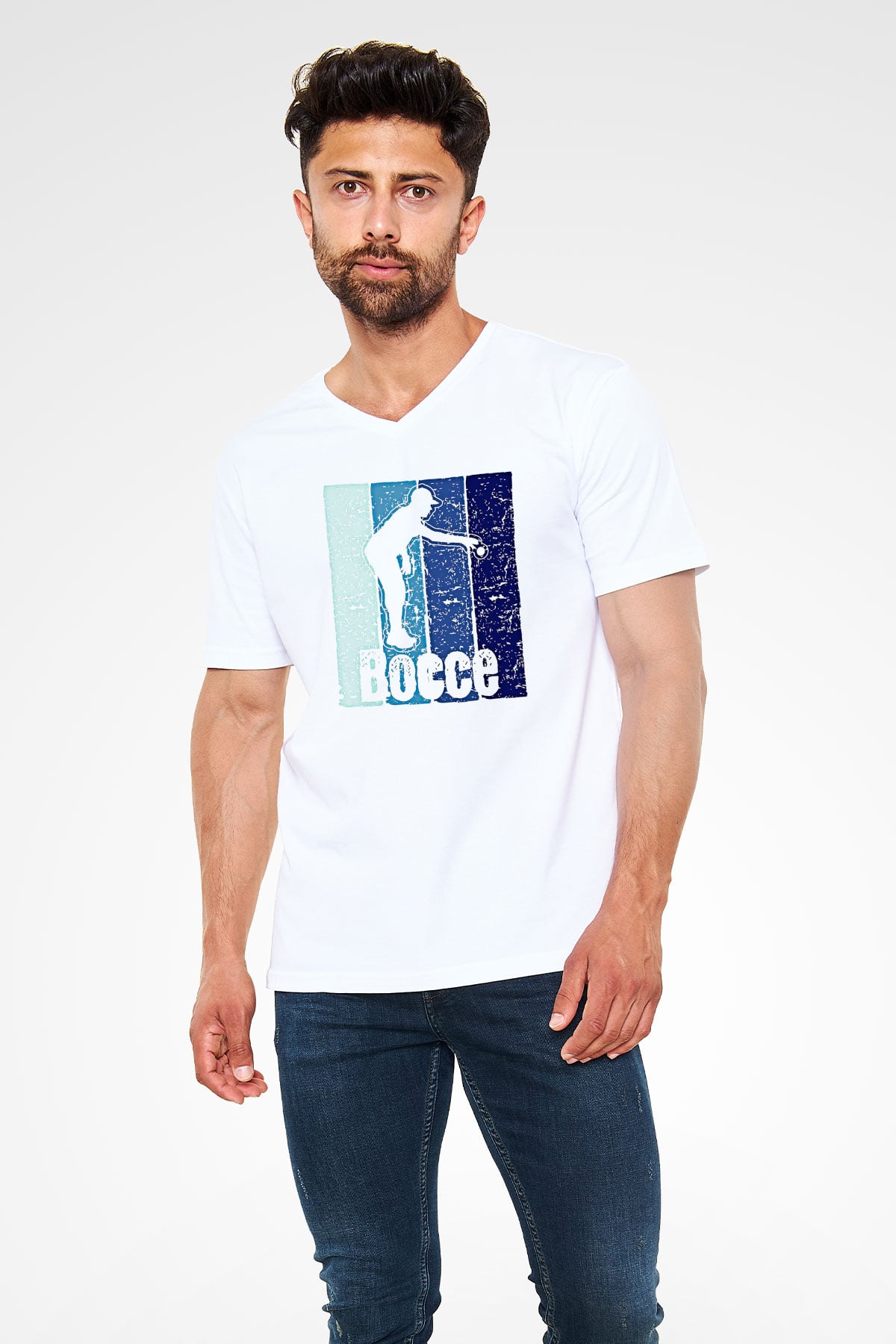 Bocce Baskılı Unisex V Yaka Tişört - Tshirt