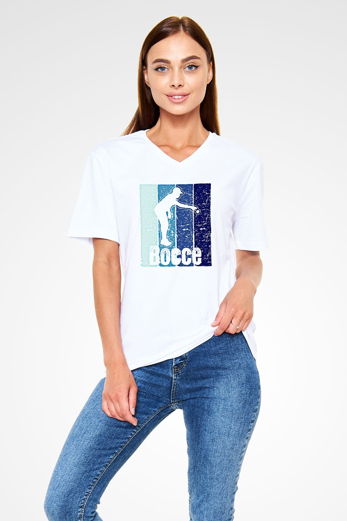 Bocce Baskılı Unisex V Yaka Tişört - Tshirt