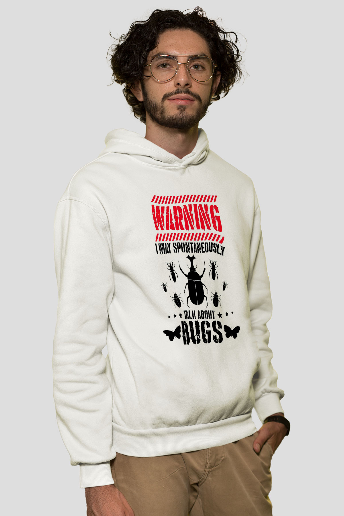 Böcekbilimci Beyaz Unisex Kapüşonlu Sweatshirt