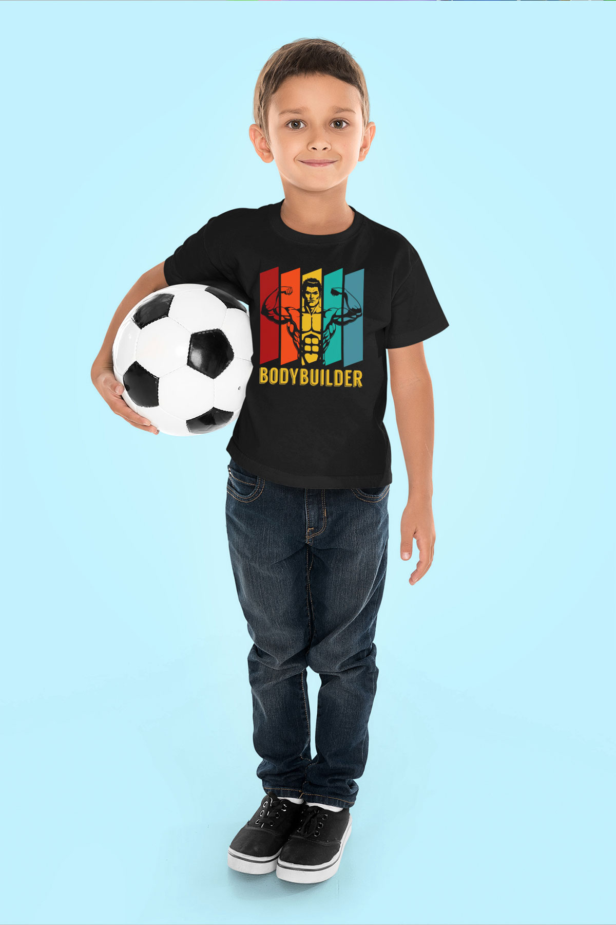 Body Builder Baskılı Unisex Siyah  Çocuk Tişört