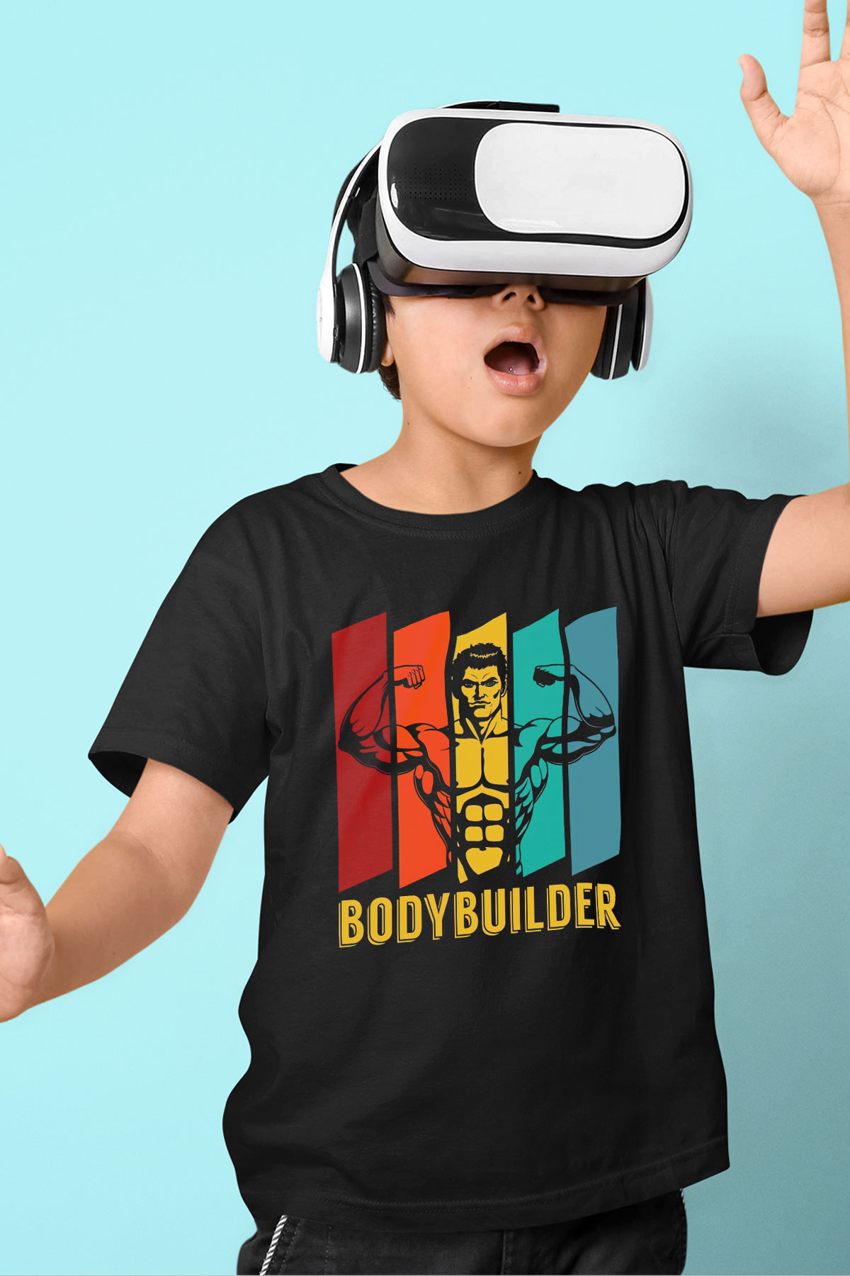 Body Builder Baskılı Unisex Siyah  Çocuk Tişört