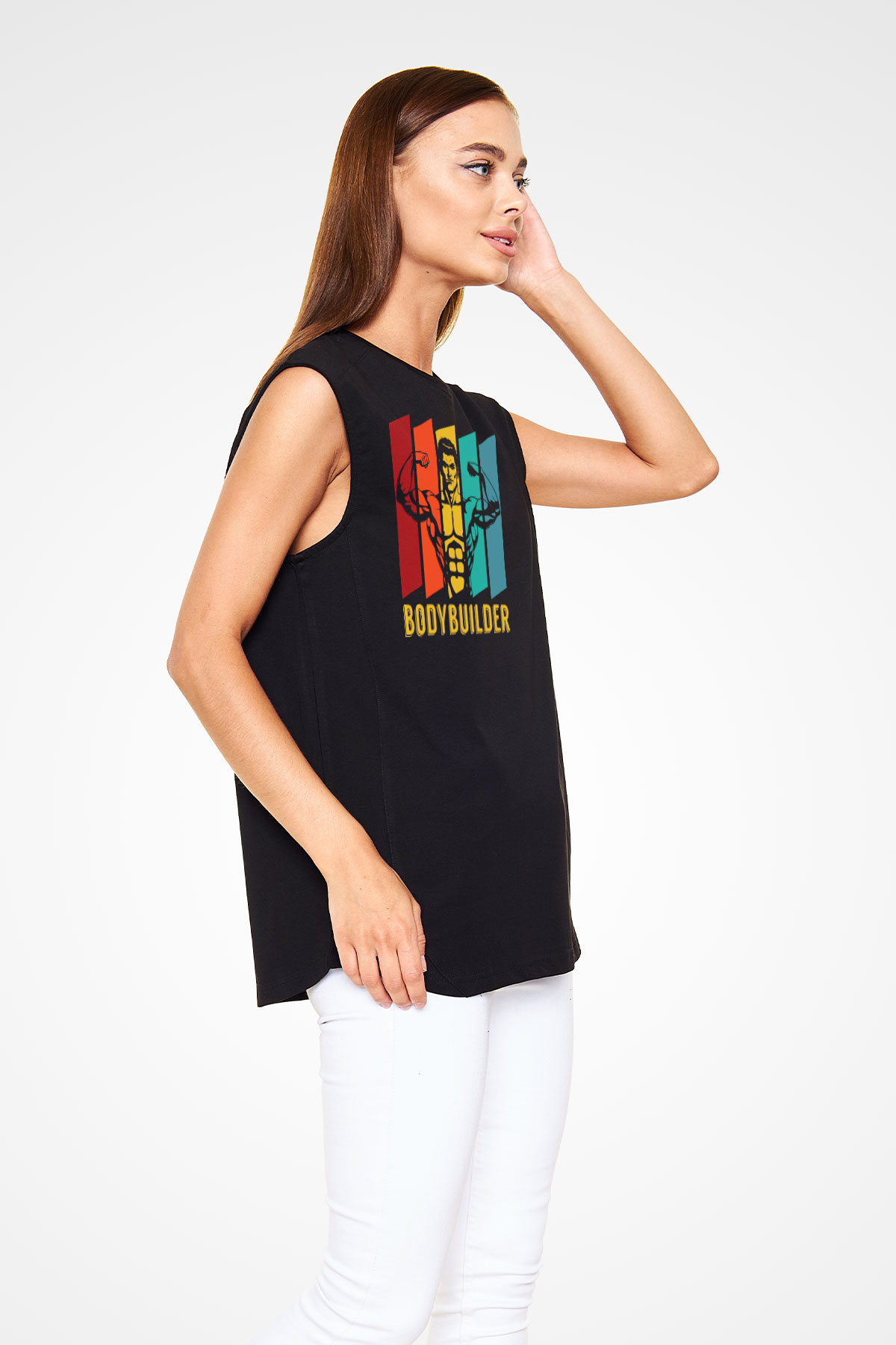 Body Builder Baskılı Unisex Siyah  Kolsuz Tişört
