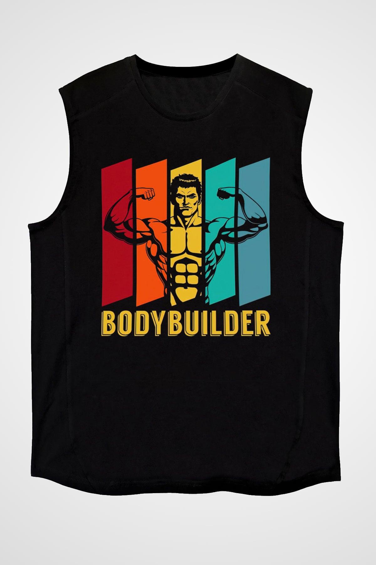 Body Builder Baskılı Unisex Siyah  Kolsuz Tişört