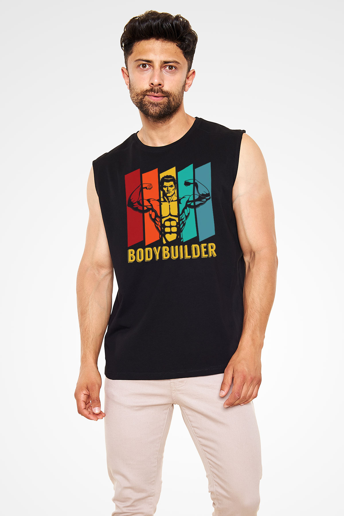 Body Builder Baskılı Unisex Siyah  Kolsuz Tişört