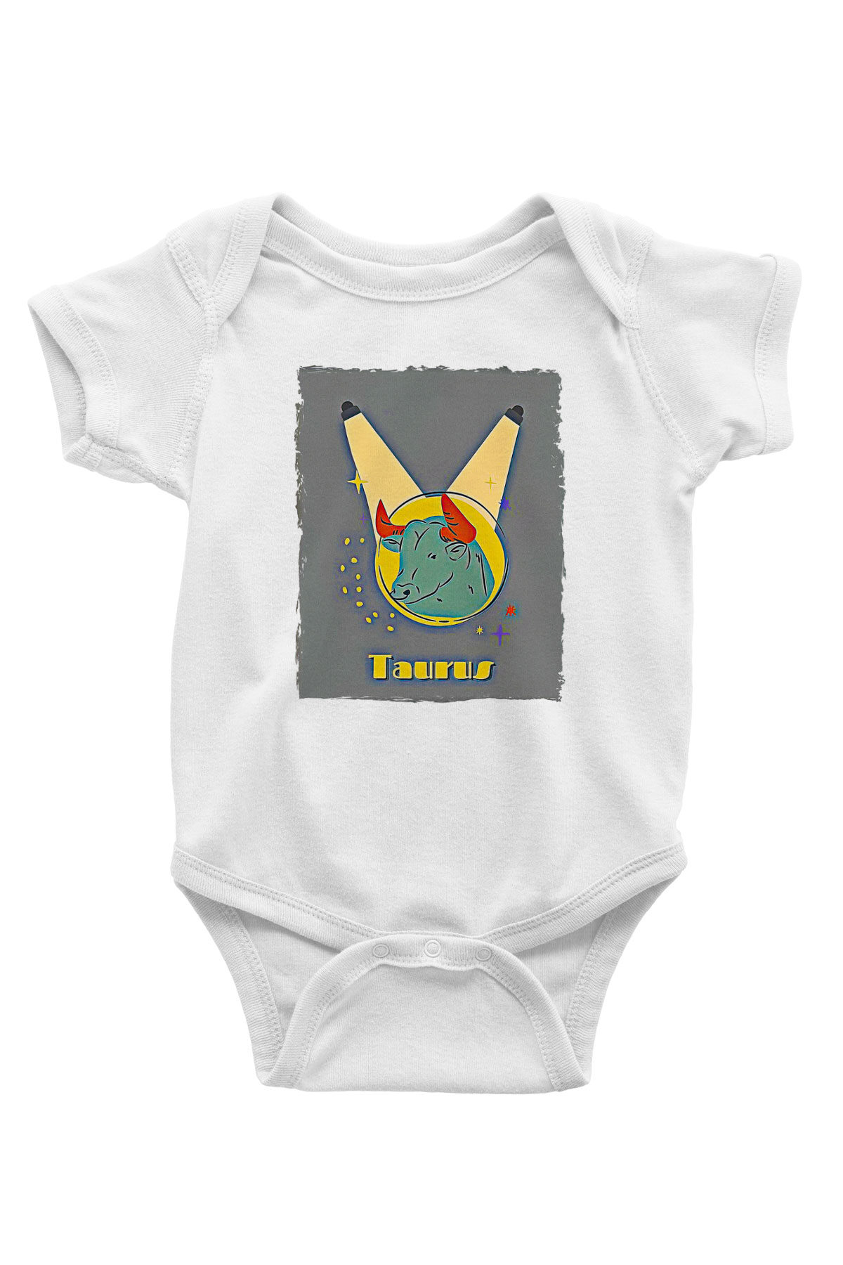 Boğa Burcu Baskılı Beyaz Unisex Bebek Body - Zıbın