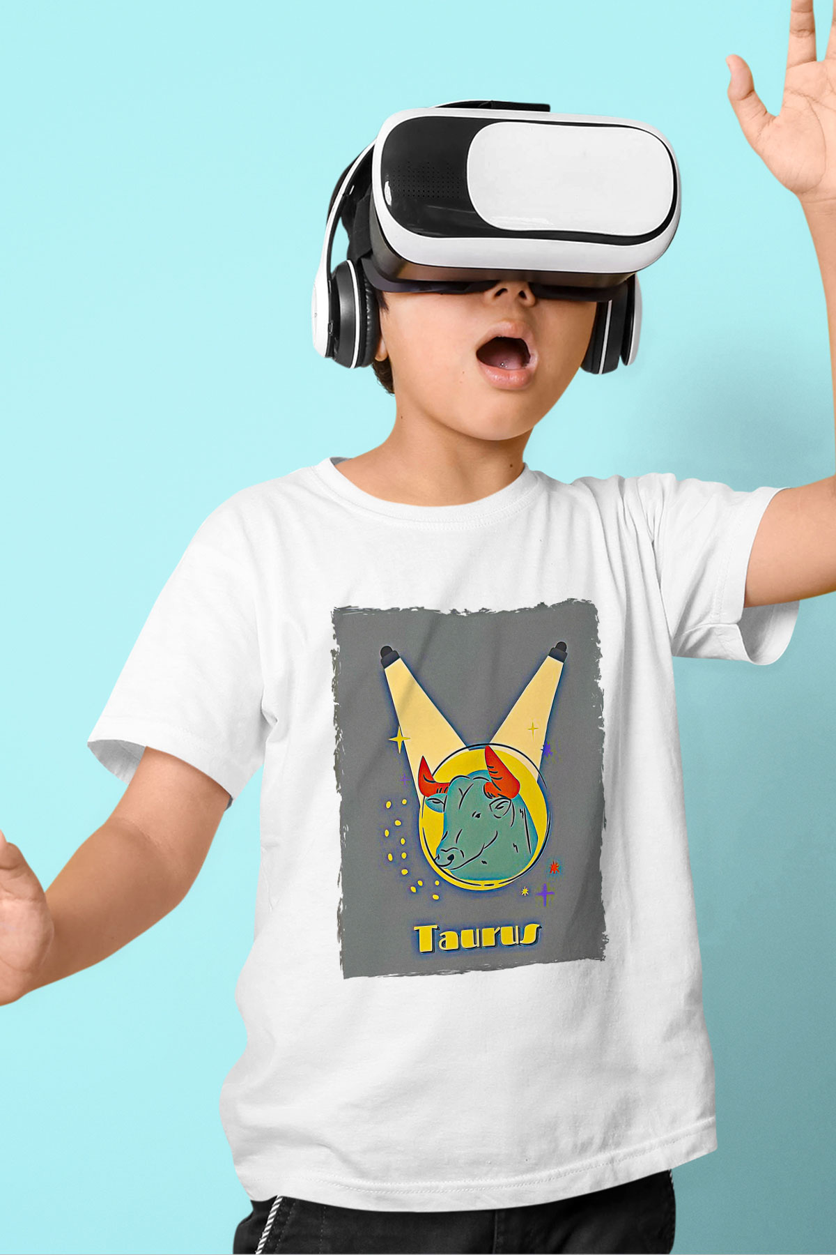 Boğa Burcu Baskılı Beyaz Unisex Beyaz Çocuk Tişört - Tshirt