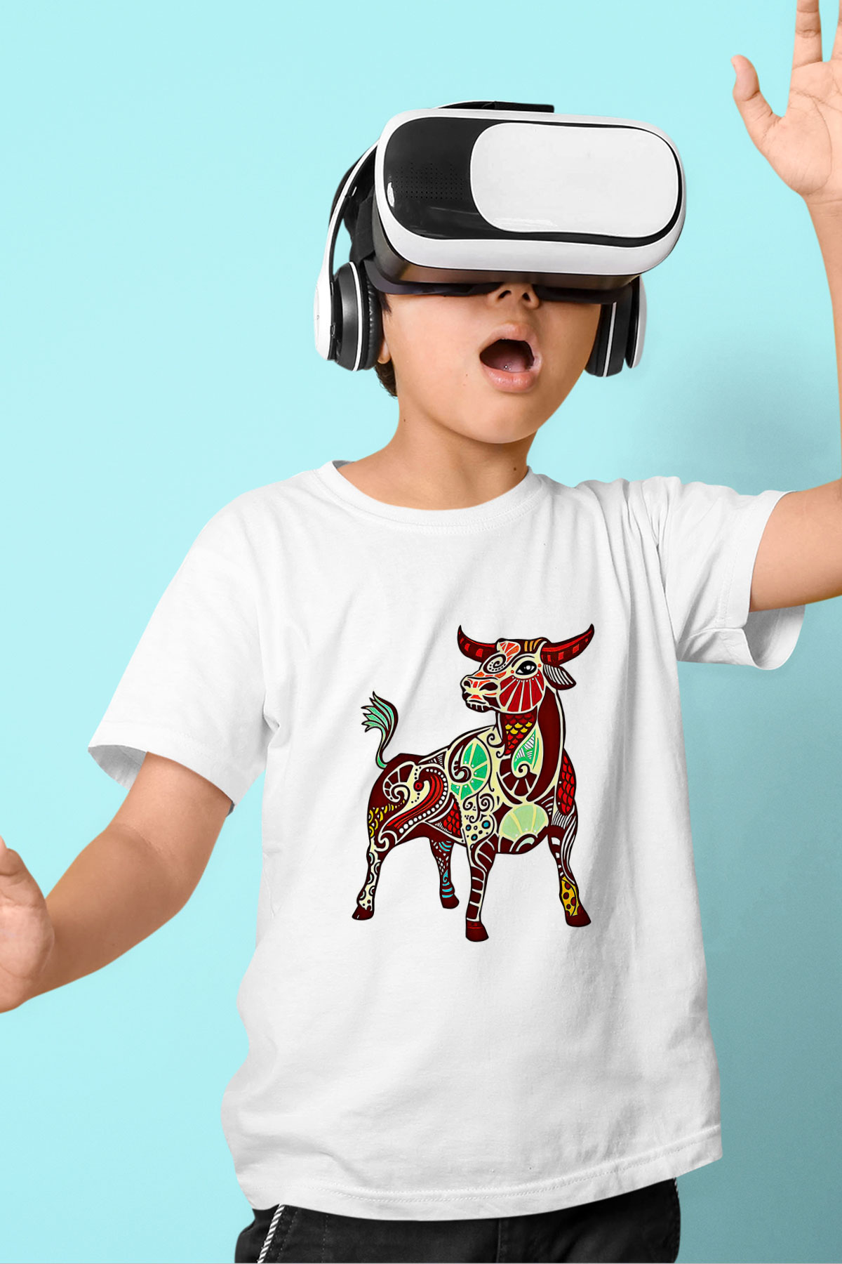 Boğa Burcu Baskılı Beyaz Unisex Beyaz Çocuk Tişört - Tshirt