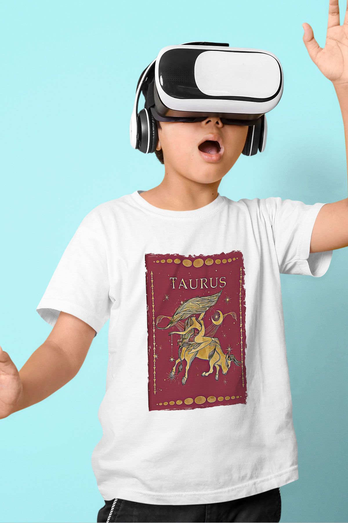 Boğa Burcu Baskılı Beyaz Unisex Beyaz Çocuk Tişört - Tshirt