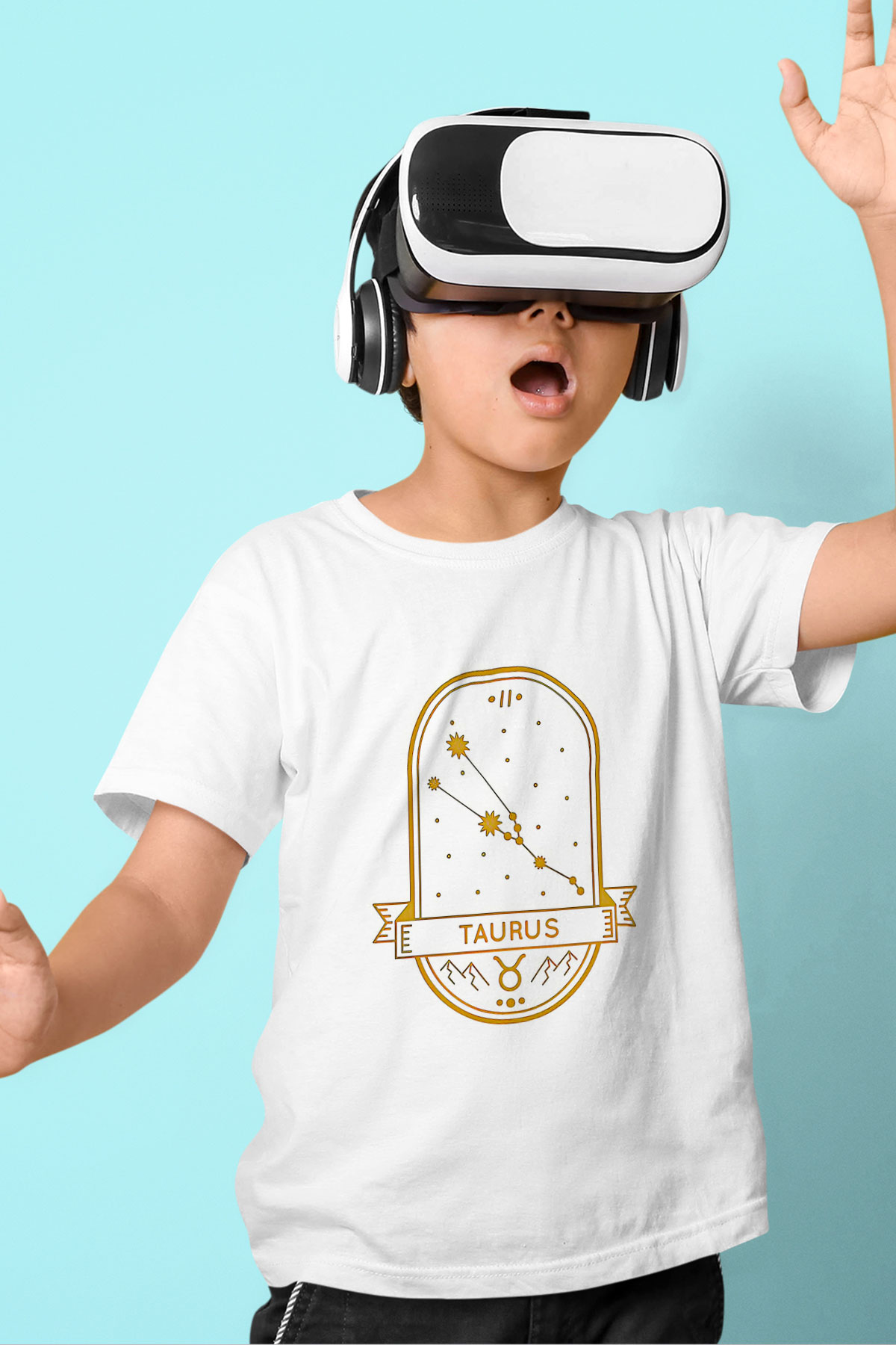 Boğa Burcu Baskılı Beyaz Unisex Beyaz Çocuk Tişört - Tshirt