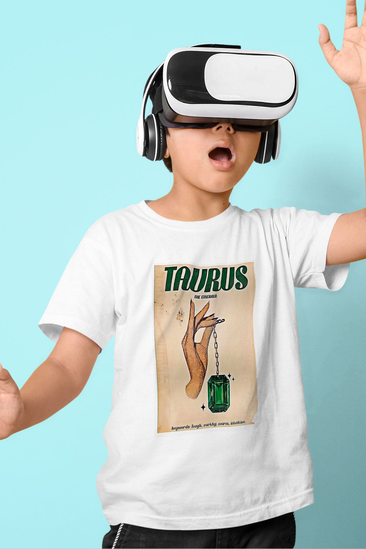 Boğa Burcu Baskılı Beyaz Unisex Beyaz Çocuk Tişört - Tshirt