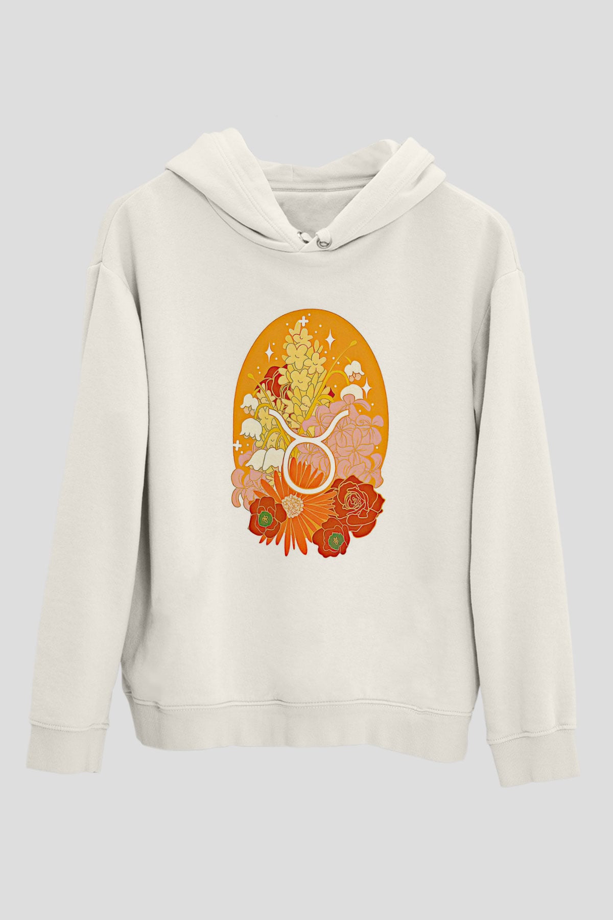 Boğa Burcu Baskılı Beyaz Unisex Hoodie