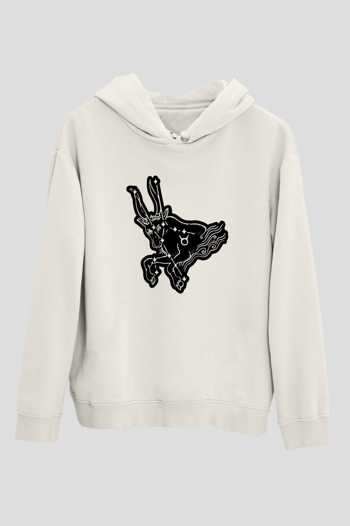 Boğa Burcu Baskılı Beyaz Unisex Hoodie